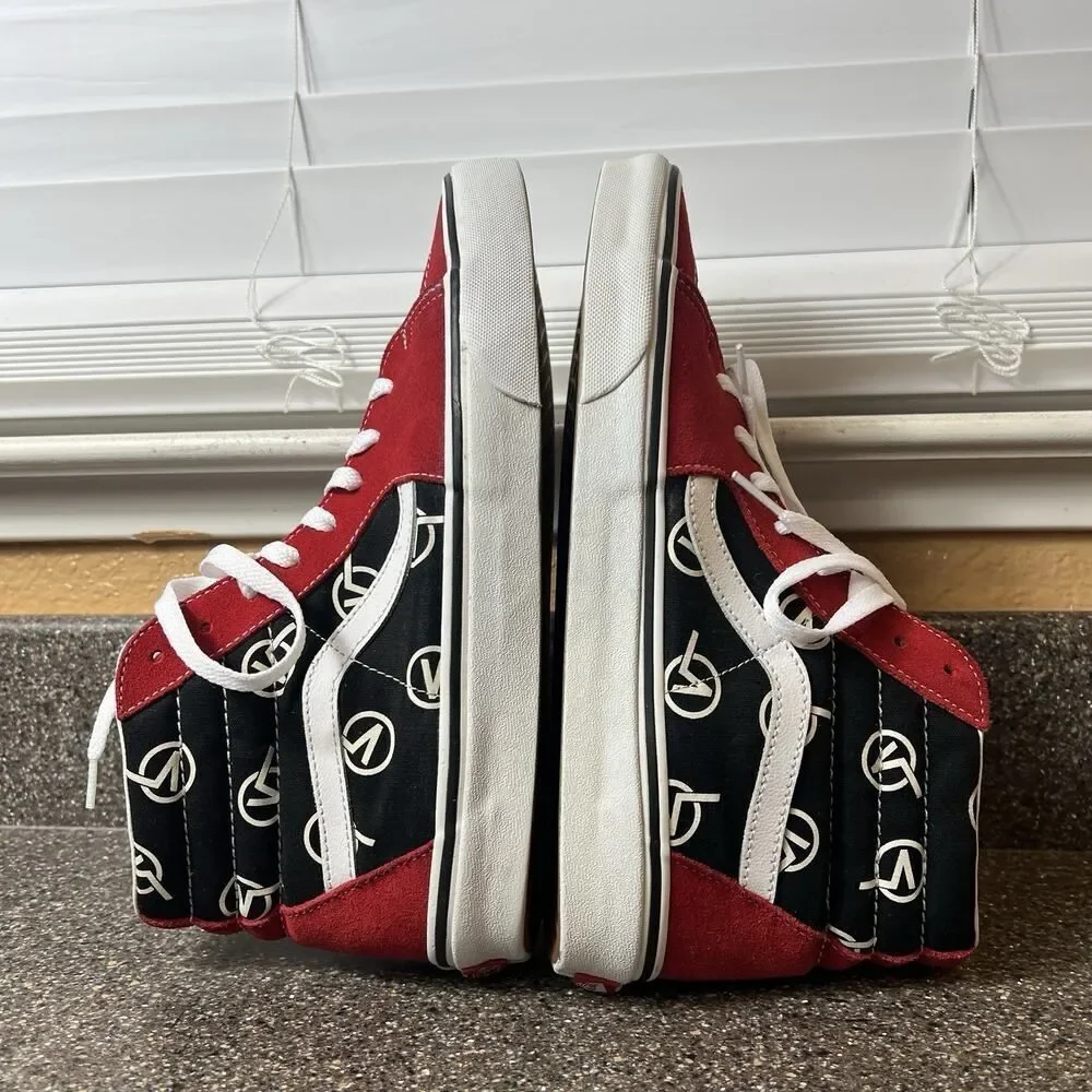 Vans Sk8-Hi Circle V Mens 9.5 Skate Shoe Red/Black Suede/Canvas Women 11 Lace Up